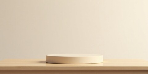 Cream-colored cylindrical platform on light wood surface against a neutral backdrop, perfect for product display or minimalist design presentation.