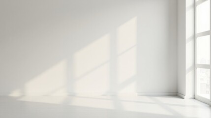 Fototapeta premium Empty Room with Sunlight Streaming Through Window and White Walls