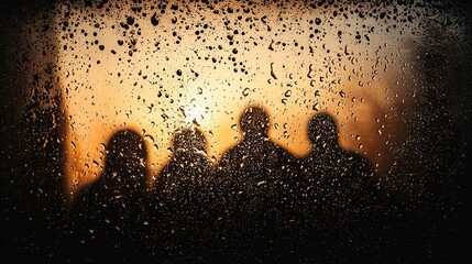 Fototapeta premium Shadows of raindrops sliding down a dimly lit frosted glass window