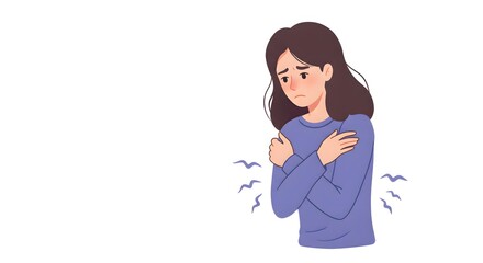 Obraz premium Illustration of a Young Woman Shivering and Feeling Cold in a Sweater