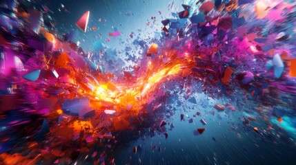 A Vibrant swirling shapes, neon colors, dynamic energy