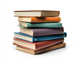 Stack of Colorful Hardcover Books on White Background, Perfect for Education and Reading Enthusiasts.