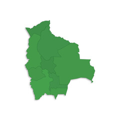 Bolivia map with border highlighted regions, states, isolated on white background. Template map of Bolivia. Detailed vector illustration.