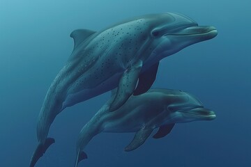 Fototapeta premium Two dolphins swimming in the ocean