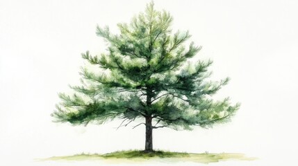 Fototapeta premium Serene watercolor pine tree, delicate brushstrokes evoke tranquility