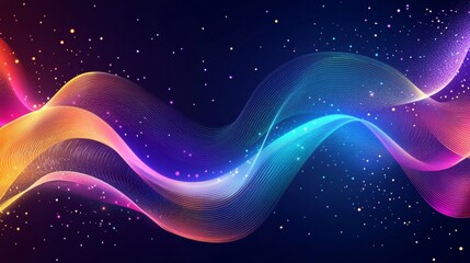 Abstract Spectrum Waves Vibrant Flowing Lines on Dark Background, Luminous Highlights, Digital Art
