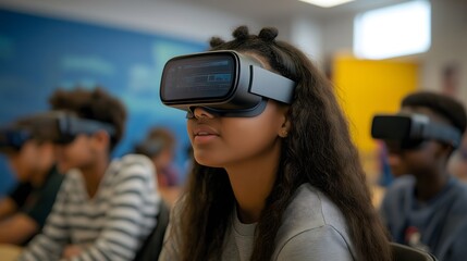Passionate teacher engaging students with augmented reality in an interactive classroom setting