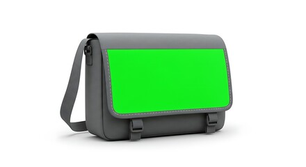 Gray Shoulder Bag with Green Screen Panel Isolated on White Background
