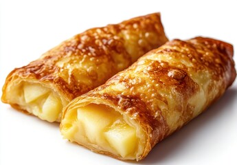 Golden Brown Apple Pastry Rolls with Flaky Crust and Delicious Filling Perfect for Dessert or Snack Enjoyment on a Plate with White Background