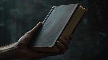 Hand Holding Open Book Over White Background