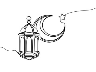 Ramadan continuous line drawing ramadan lantern with crescent line art vector clipart for holy month celebration design