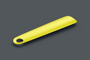 Yellow shoehorn on gray background. Plastic shoe spoon. 3d render