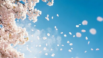 青空と舞う桜の花びら