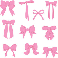A set of pink ribbon bows in different styles. Ideal for gift wrapping, decorations, fashion, and festive designs. Cute and elegant digital illustration for creative and stylish projects.
