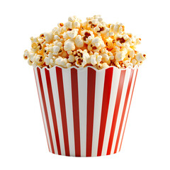 Striped container full of popped kernels isolated on white