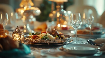 A beautifully arranged table showcases a variety of traditional eastern dishes for Ramadan