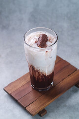 a glass of chocolate drink with milk. Very delicious. 
