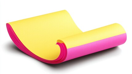 Colorful Rolled Sheets of Yellow and Pink Stationery Material on a White Background