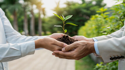 Hands Holding Young Plant, Symbol of Hope and Sustainability