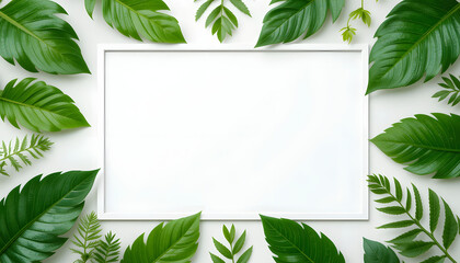 White frame with tropical foliage