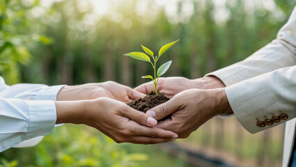 Hands Holding Young Plant, Symbol of Hope and Sustainability