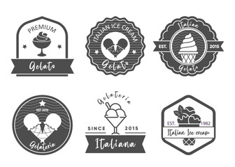 Obraz premium Set of gelato badges. Vector italian ice cream labels. Retro logos for cafeteria or bar. 