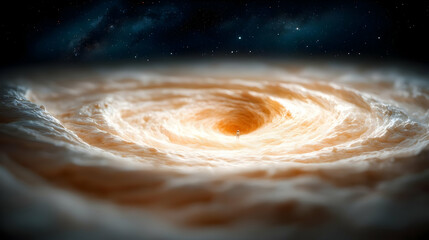 Astronaut on swirling galaxy, cosmic background, space exploration