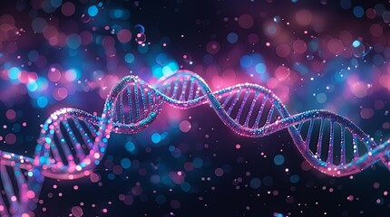 a DNA strand is shown in a black background with a blue and purple color. The strand is shown in a spiral shape, dna helix on black background