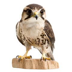 close up photo of falcon perched gracefully rock, showcasing its striking features and ,isolated on transparent background