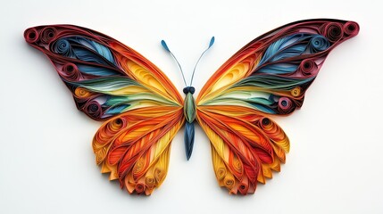 Colorful Quilling Art Butterfly Design on White Background
