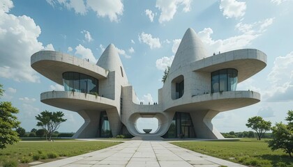 Surreal concrete structure offering a sky view, blending architectural creativity with an ethereal atmosphere.
