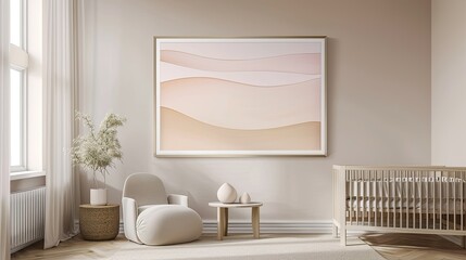A nursery room with pastel pink and gold tones