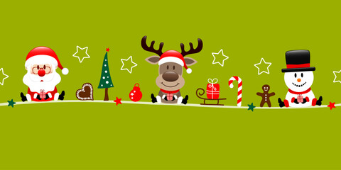 Banner Weihnachtsmann Rentier Und Schneemann Mit Icons Hellgrün