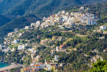 The mountain community of Vietri sul Mare on the Amalfi Coast in southern Italy. The picturesque landscapes of the Amalfi Coast have made it one of the most popular destinations of the world's jet set