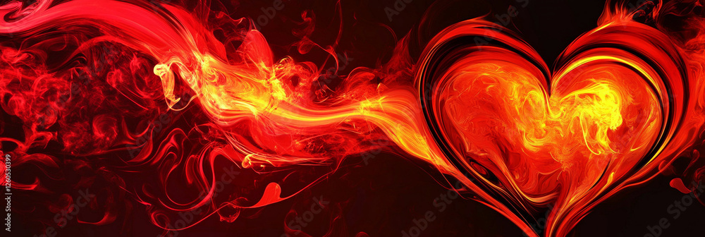 Aufkleber flames create an abstract heart shape against a dark background