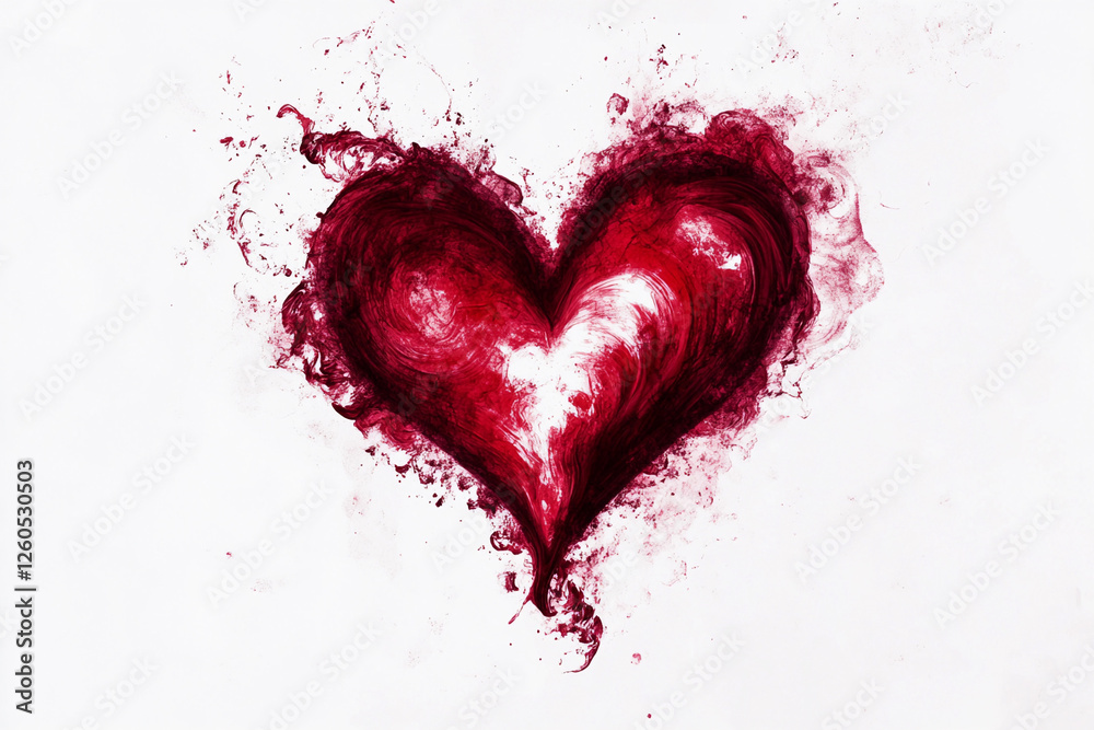Poster heart shape created with red paint and swirling colors