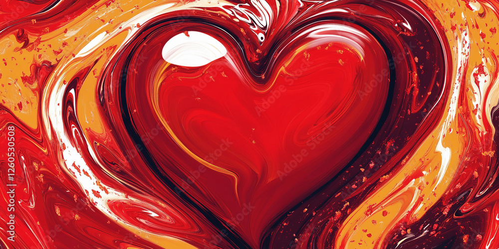 Poster heart shape created with vibrant red and orange swirls