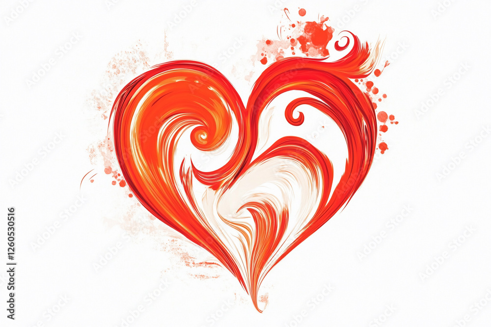 Poster heart shape created with vibrant red and orange swirls
