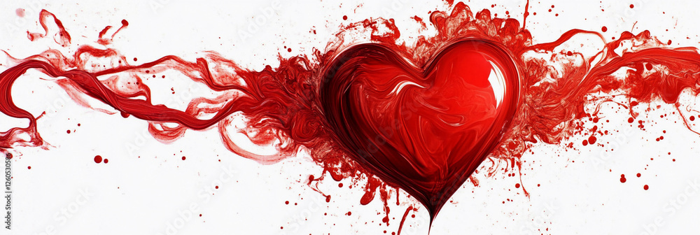 Poster bright red heart surrounded by vibrant splashes of color
