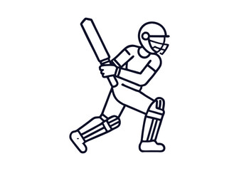 Cricket player silhouette. Black And White Vector Illustration Isolated On A White Background