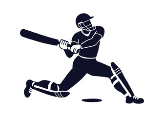 Fototapeta premium Cricket player silhouette. Black And White Vector Illustration Isolated On A White Background