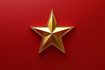 Obraz premium Golden star on red background with lighting effect. AI generated