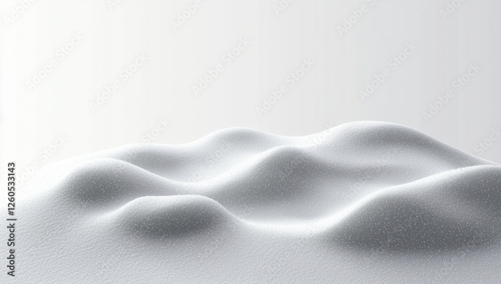 Poster large pile of snow on a white background, forming soft, rounded hills that highlight texture and cre