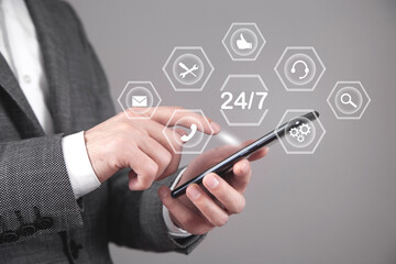 Concept of 24/7 hours online service.