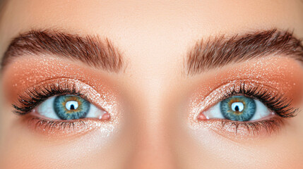 Obraz premium Stunning close-up of sparkling blue eyes with creative makeup details