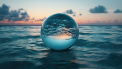 Crystal Ball Reflecting Sunset Over Water