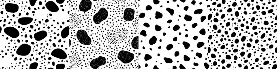 Fototapeta premium This design features a modern seamless pattern with hand drawn polka dots, showcasing a simple structure and an abstract background of scattered pieces in black and white, suitable for wallpaper,