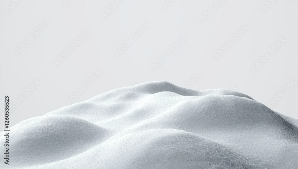 Poster Hyperrealistic depiction of a smooth, snow-covered hill against a plain white background, showcasing simplicity and tranquility in high resolution