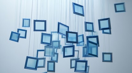 Obraz premium A charming display of blue frames suspended from the ceiling in a lollipop shape