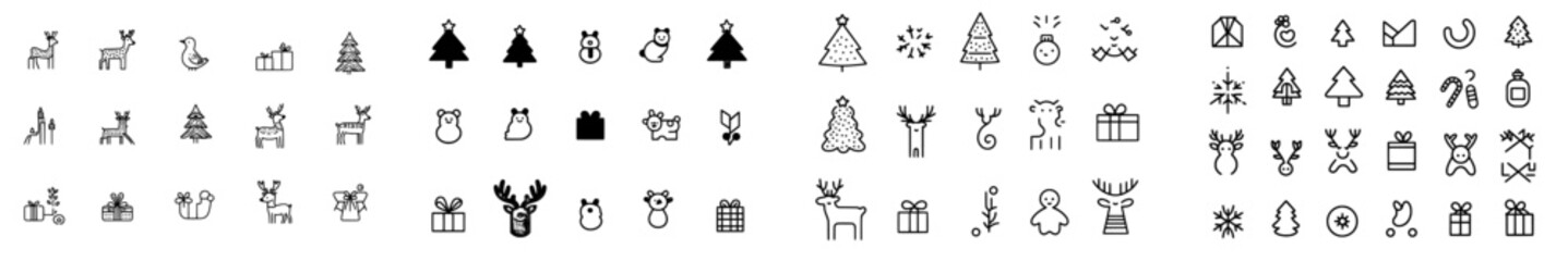 A set of modern linear illustrations for winter holiday decorations
